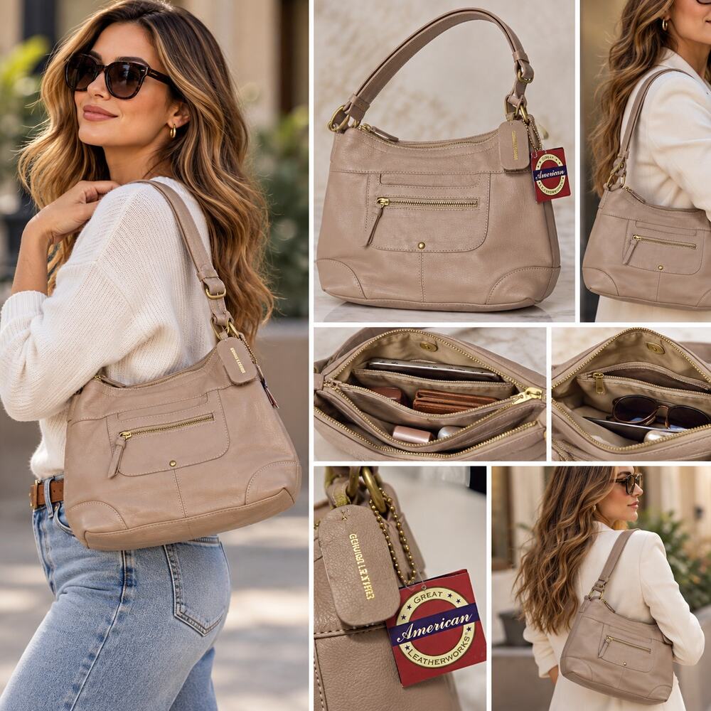 Great American Leatherworks Taupe Cowhide Leather Shoulder Bag